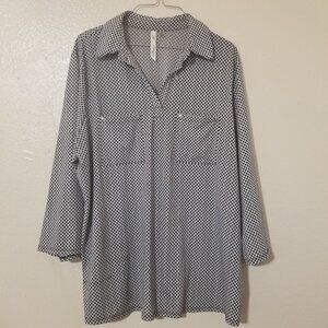 NY Collection Blouse Womens Black White Plus Size 2X Geometric Shapes